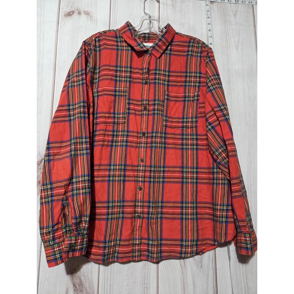 Old Navy Mens‎ XL Red Plaid Flannel Shirt Long Sleeve Cotton Button Down Pocket